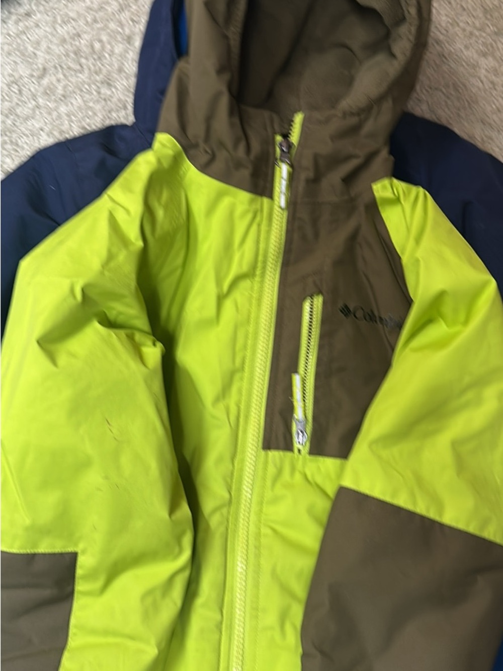 Columbia Lime Green and Olive Hooded Kids Raincoat